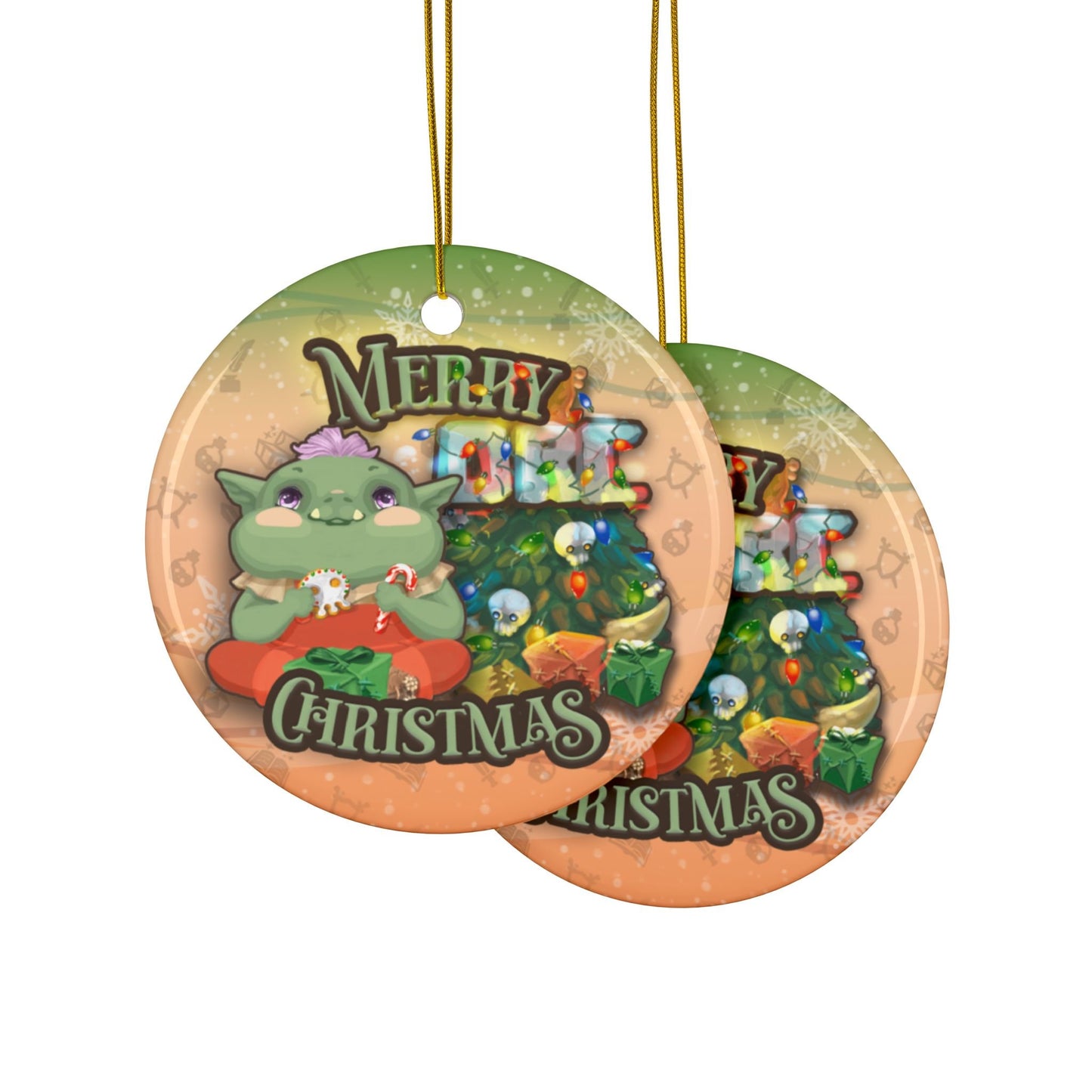 Orc Baby Christmas Ceramic Ornaments, 2-Side Print, (1pc, 3pcs, 5pcs, 10pcs