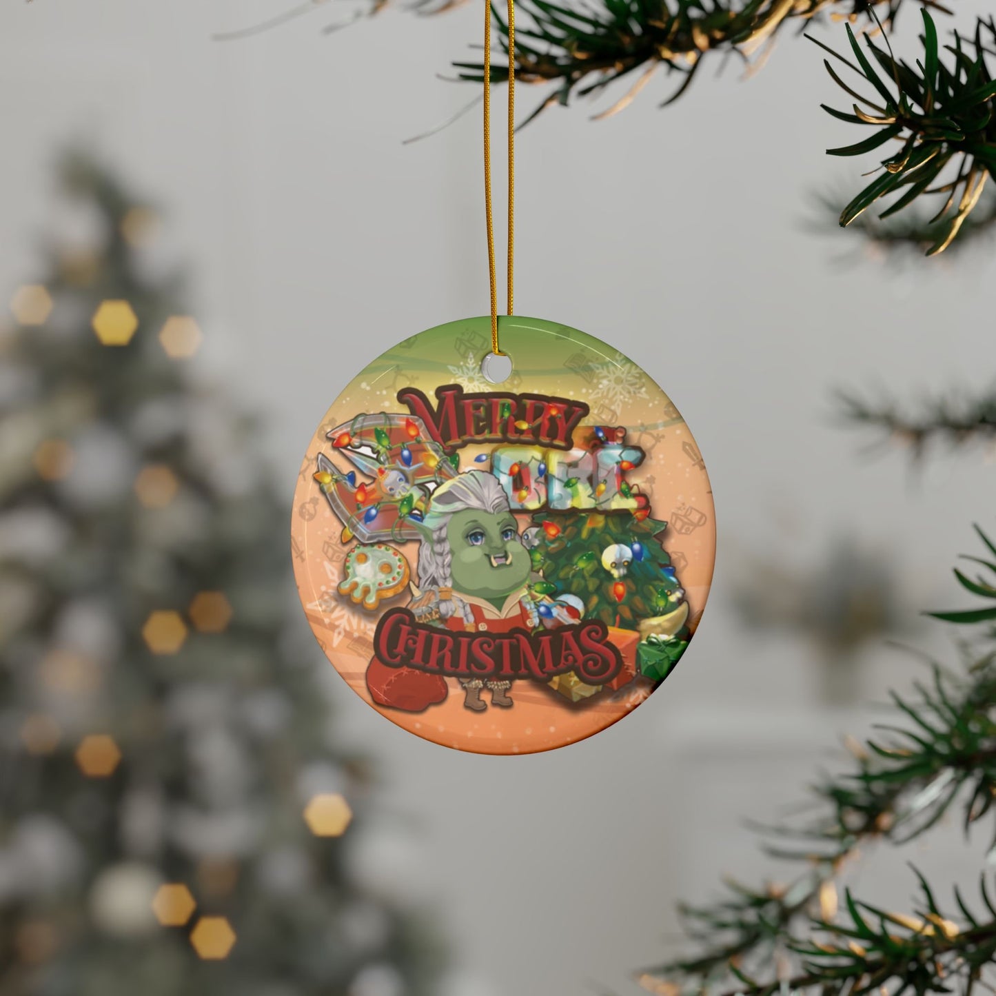 Orc Dad Christmas Ceramic Ornaments, 2-Side Print, (1pc, 3pcs, 5pcs, 10pcs