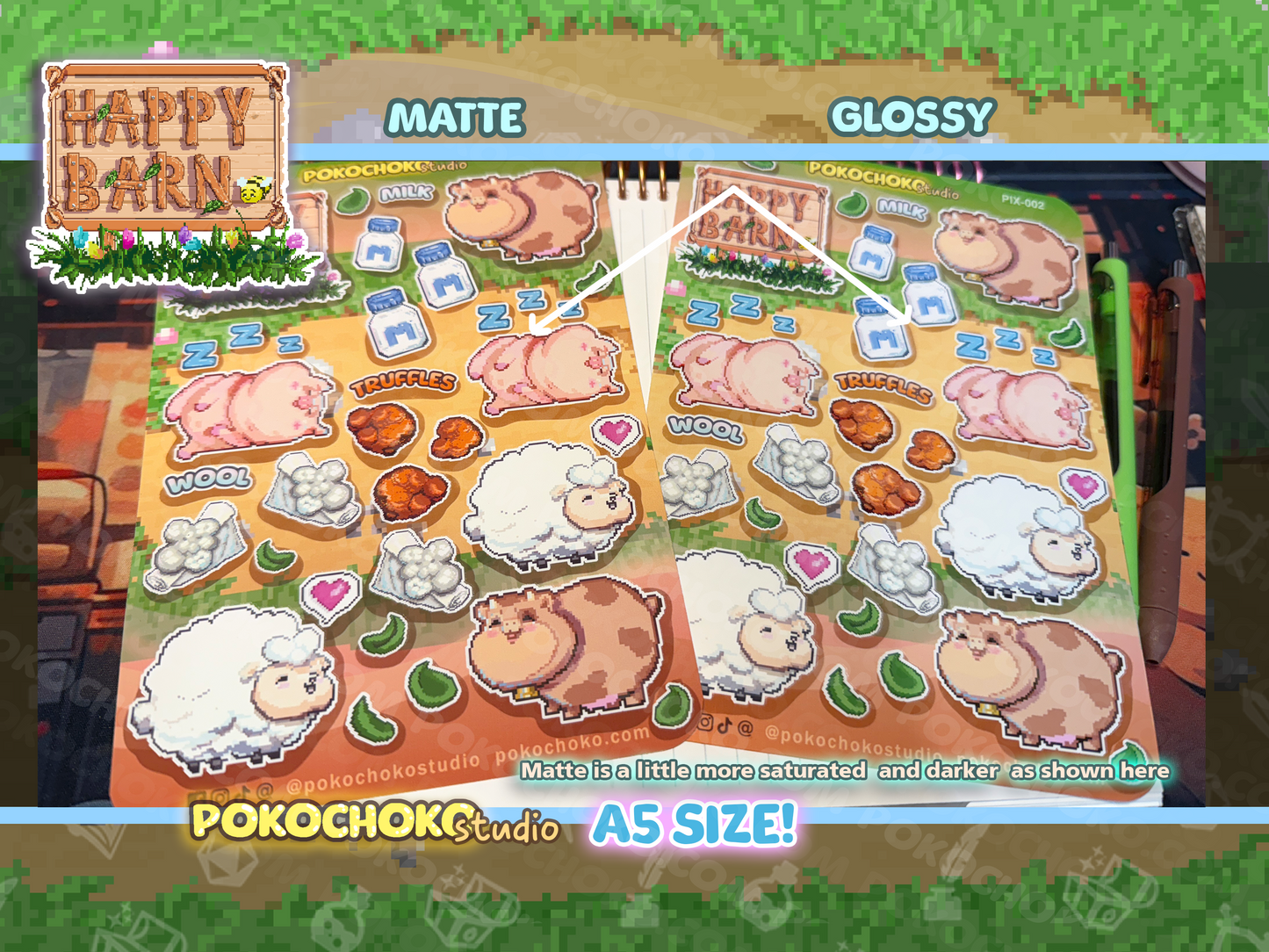 Cute Stickers
scrapbooking
kawaii stickers
food sticker
foodie gifts
penpal stickers
Stardew Valley
Pixel farm stickers
farm stickers
retro art stickers
game stickers
Barn Stickers
Cow sticker