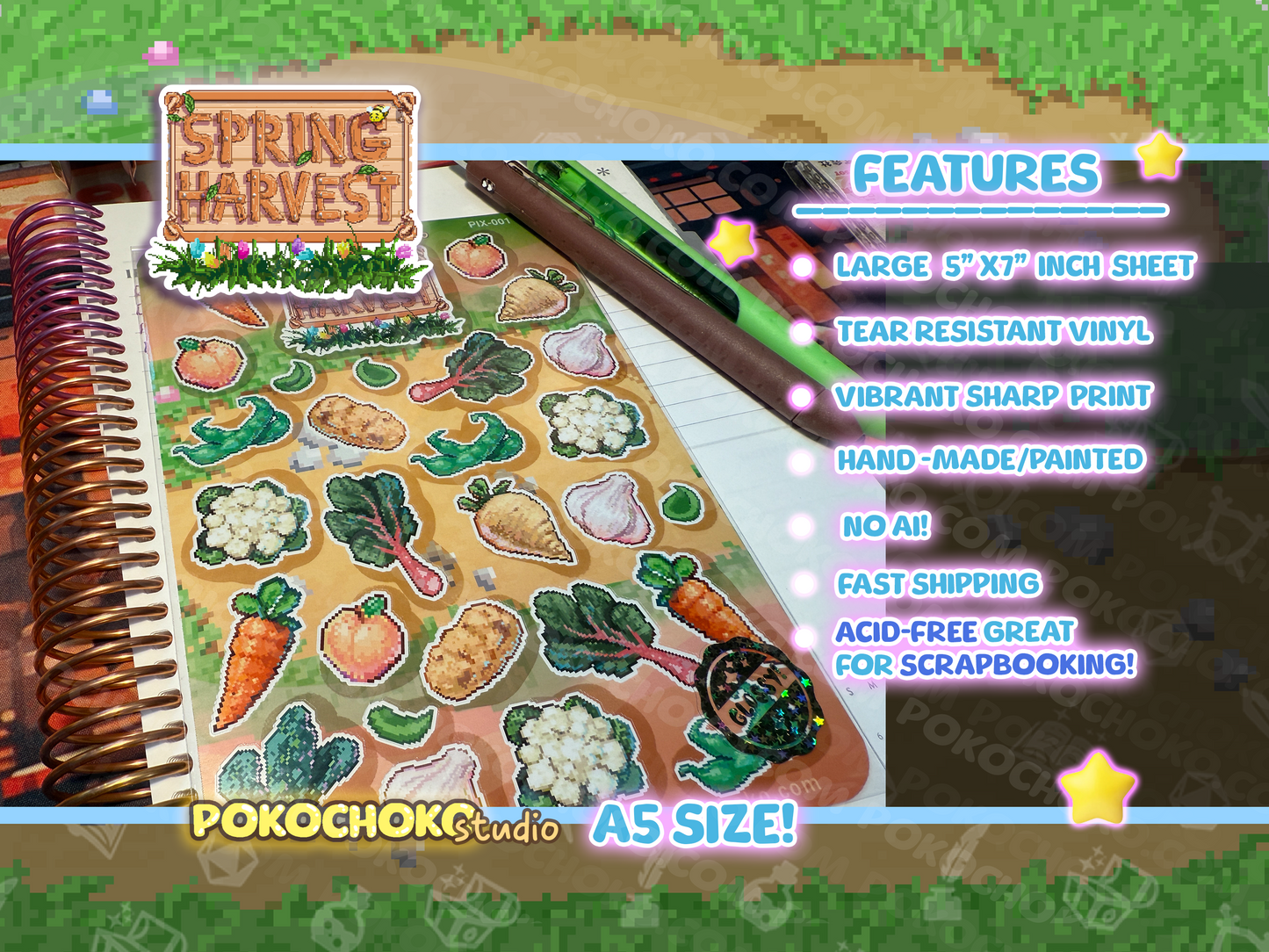 Cute Stickers
scrapbooking
kawaii stickers
food sticker
foodie gifts
penpal stickers
Stardew Valley
Pixel farm stickers
farm stickers
planting stickers
veggie stickers
retro art stickers
game stickers