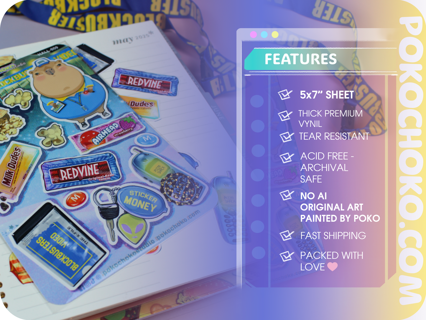 Cute Stickers
scrapbooking
kawaii stickers
sticker gifts
Pokochoko
unique stickers
Funny stickers
cookbook stickers
Candy sitckers
rainbow stickers
retro stickers
Blockbuster
Movie Night Stickers