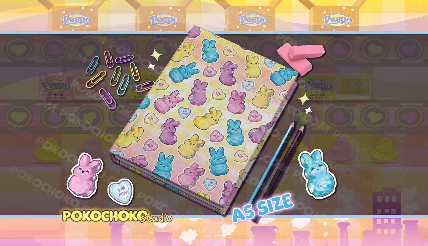 Colorful Easter-themed Hardcover Journal with Cute Marshmallow Bunnies