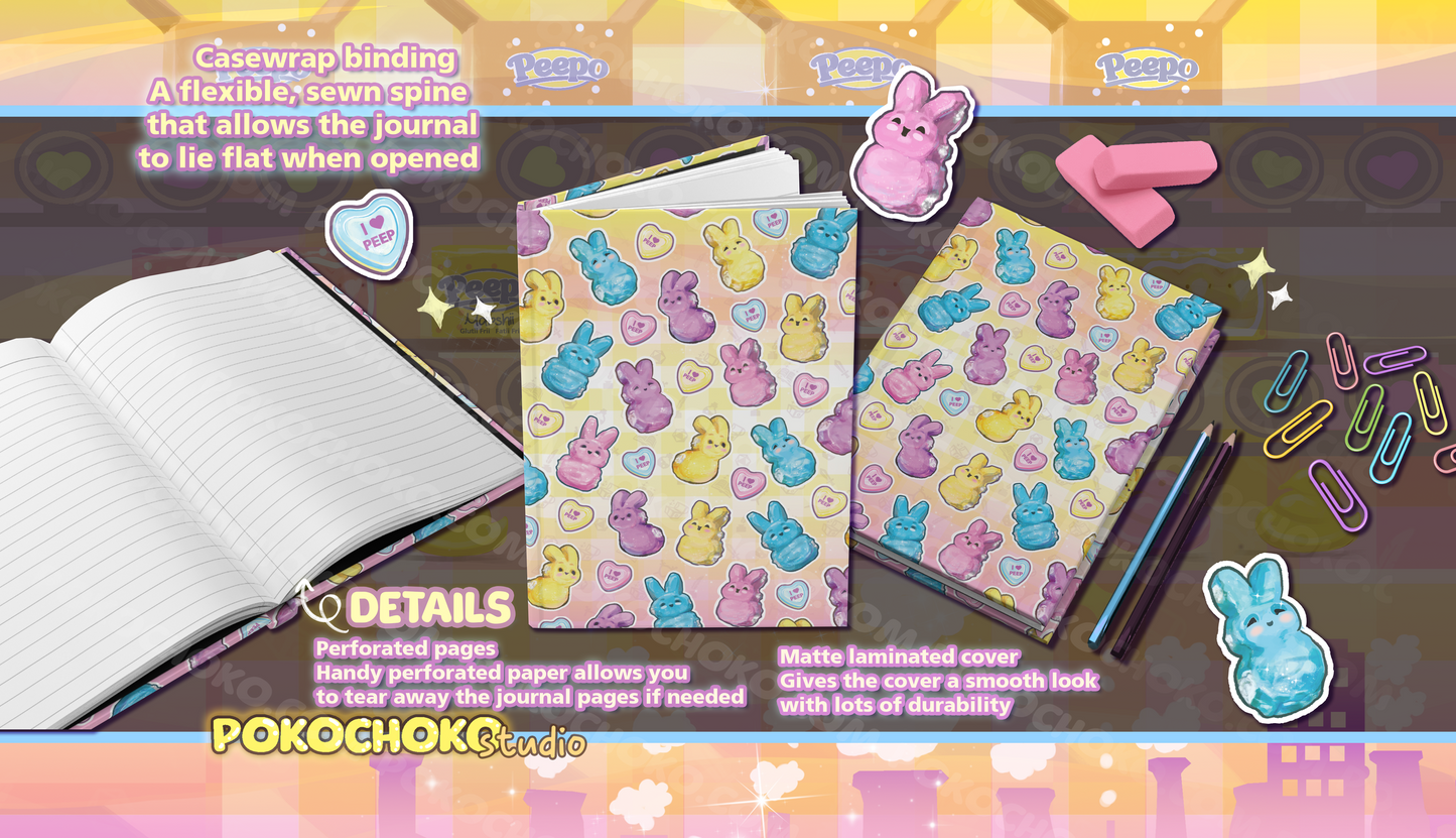 Colorful Easter-themed Hardcover Journal with Cute Marshmallow Bunnies