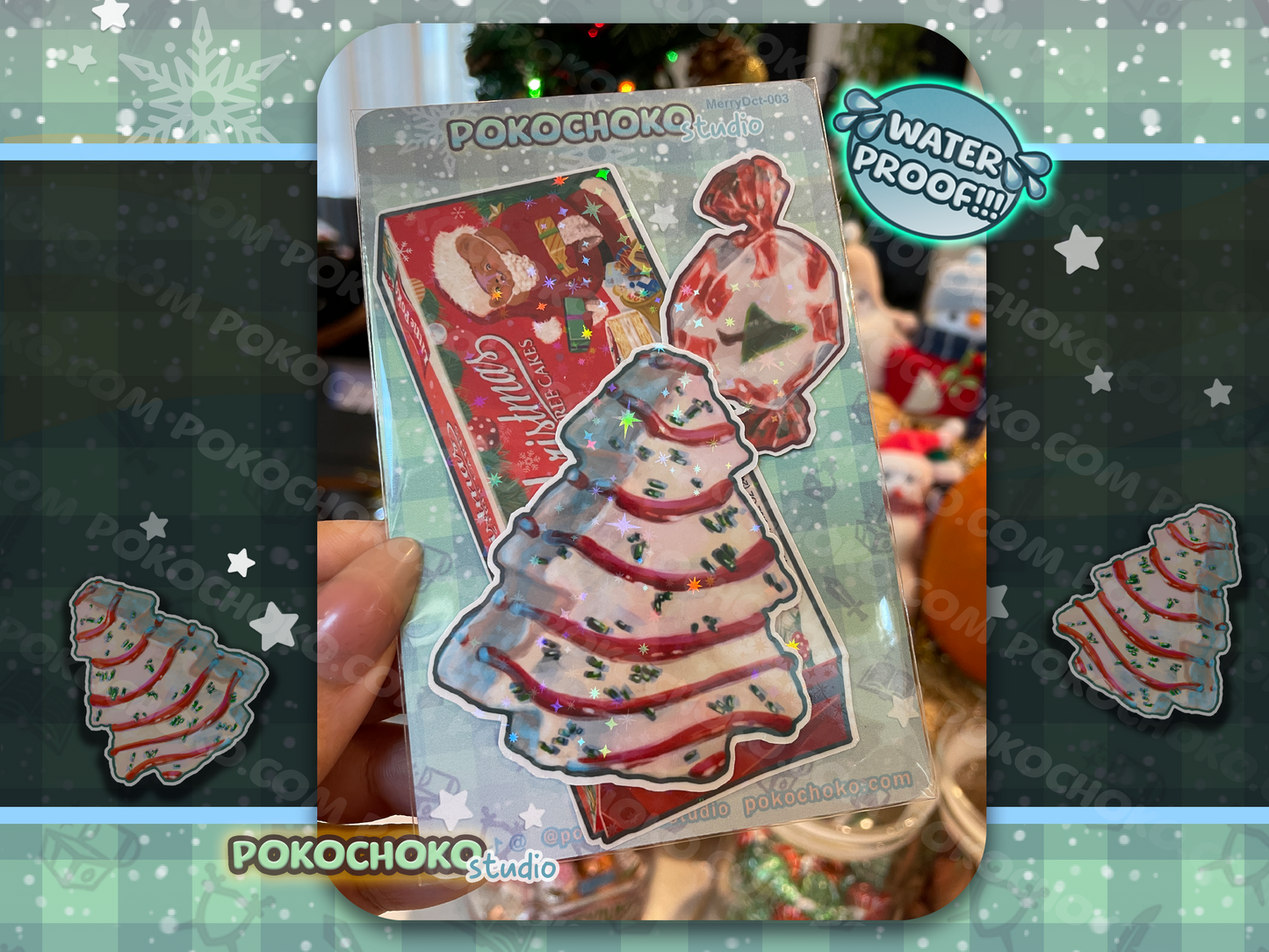 White Christmas Tree Cake Waterproof Sticker Pack