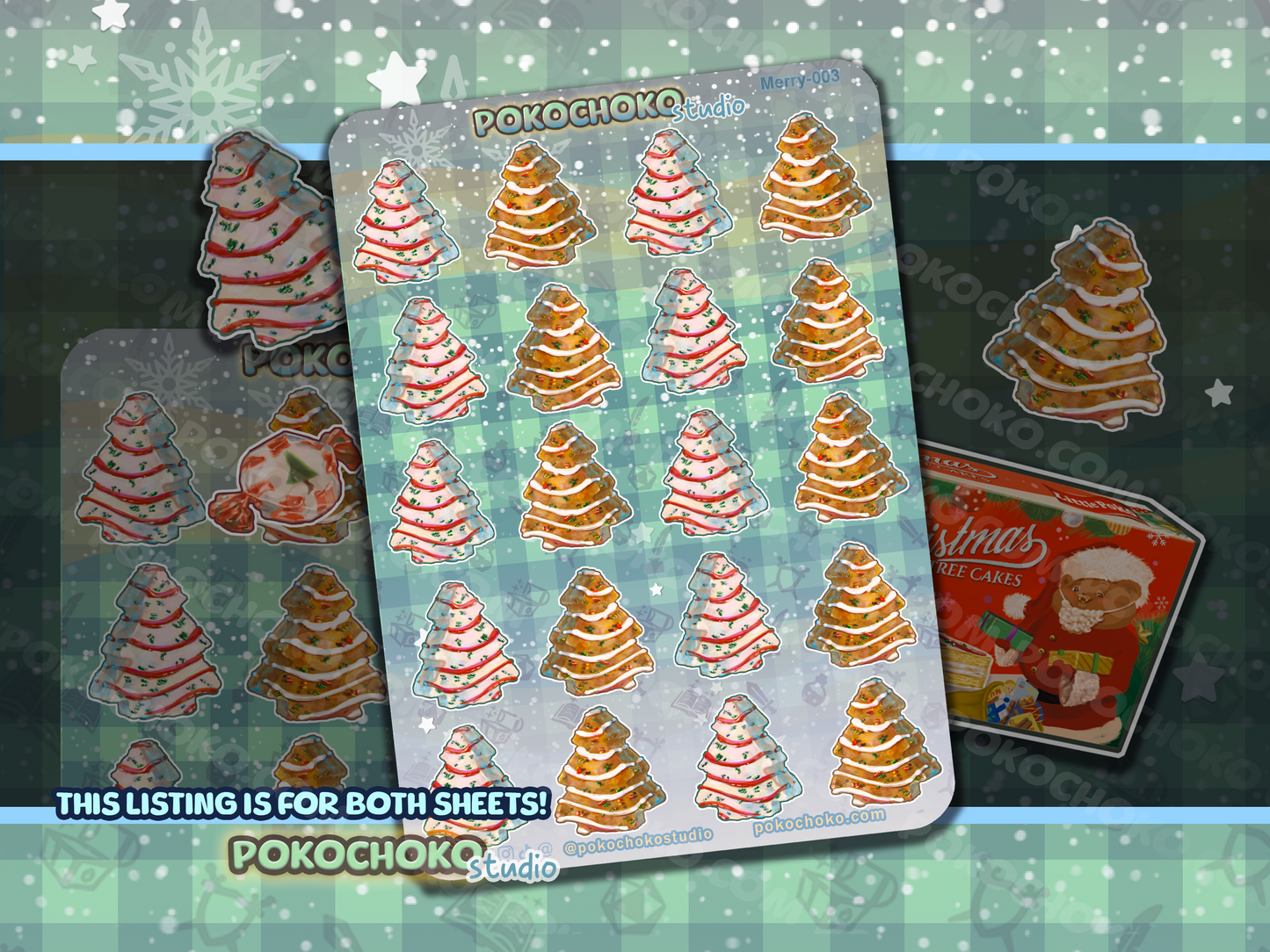 Christmas Tree Cake Sticker Sheet White and Chocolate BUNDLE Pack