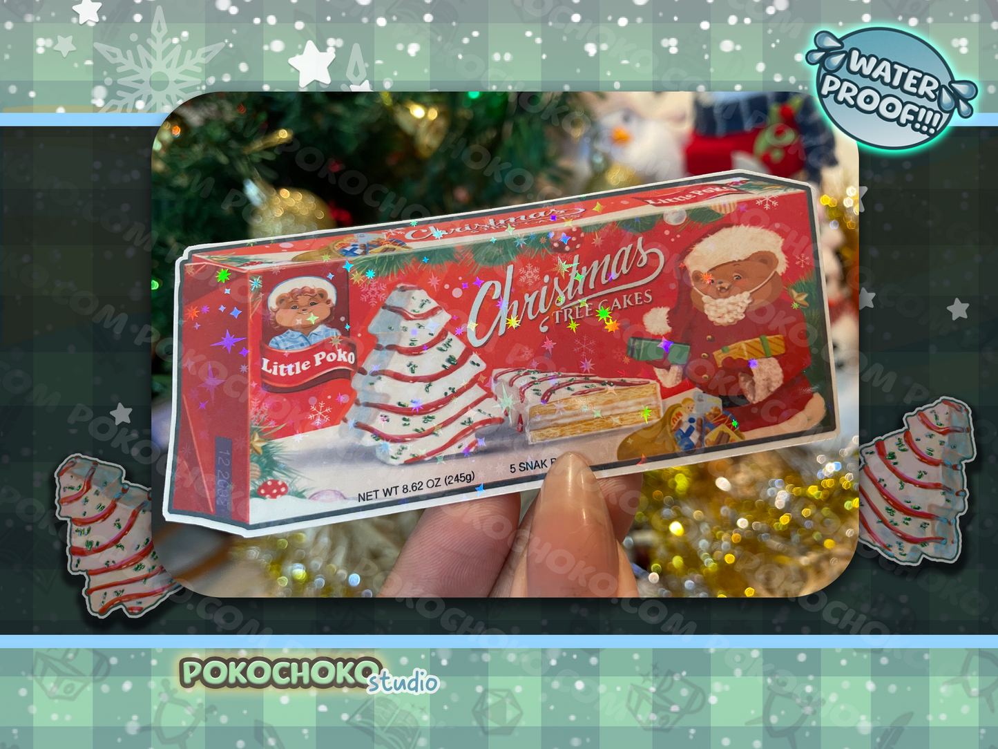 White Christmas Tree Cake Waterproof Sticker Pack