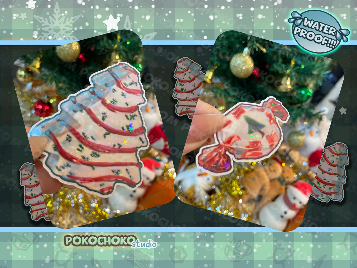 White Christmas Tree Cake Waterproof Sticker Pack