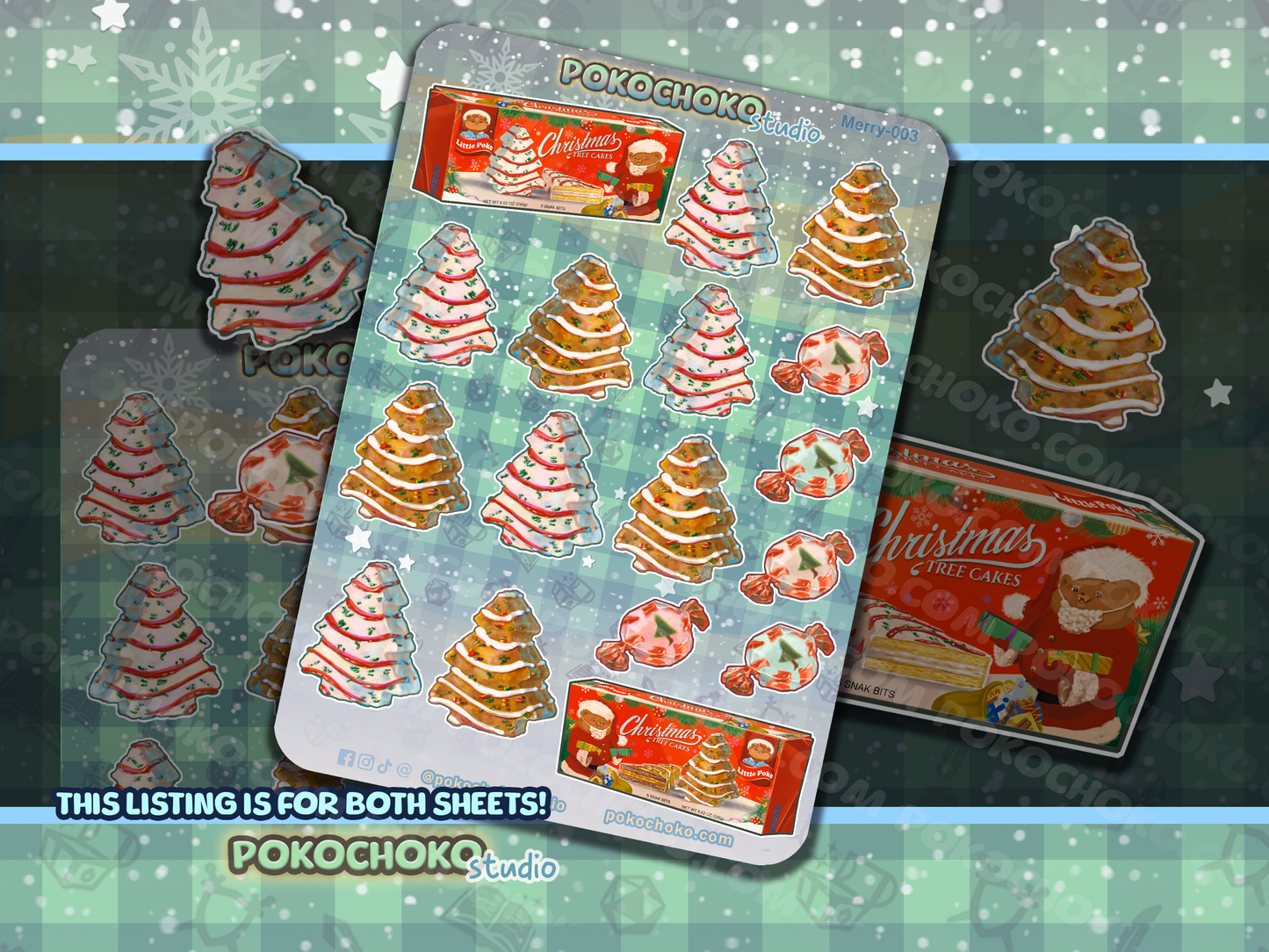 Christmas Tree Cake Sticker Sheet White and Chocolate BUNDLE Pack