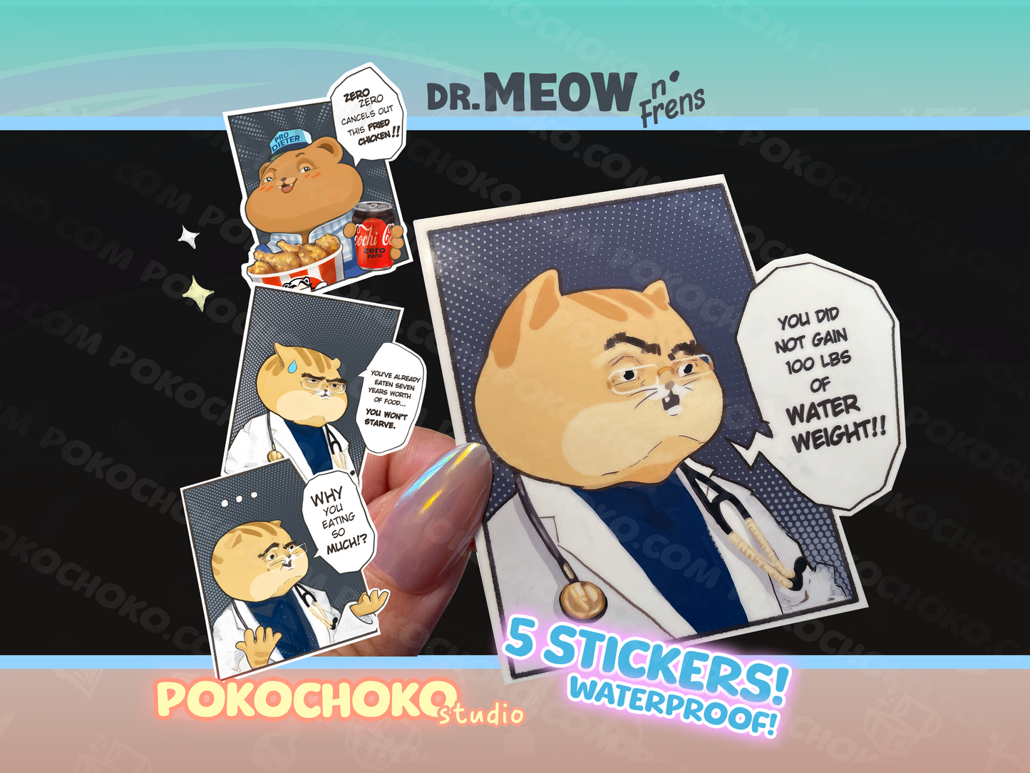 Dr. Meow Sticker Pack 5 Piece Waterproof
