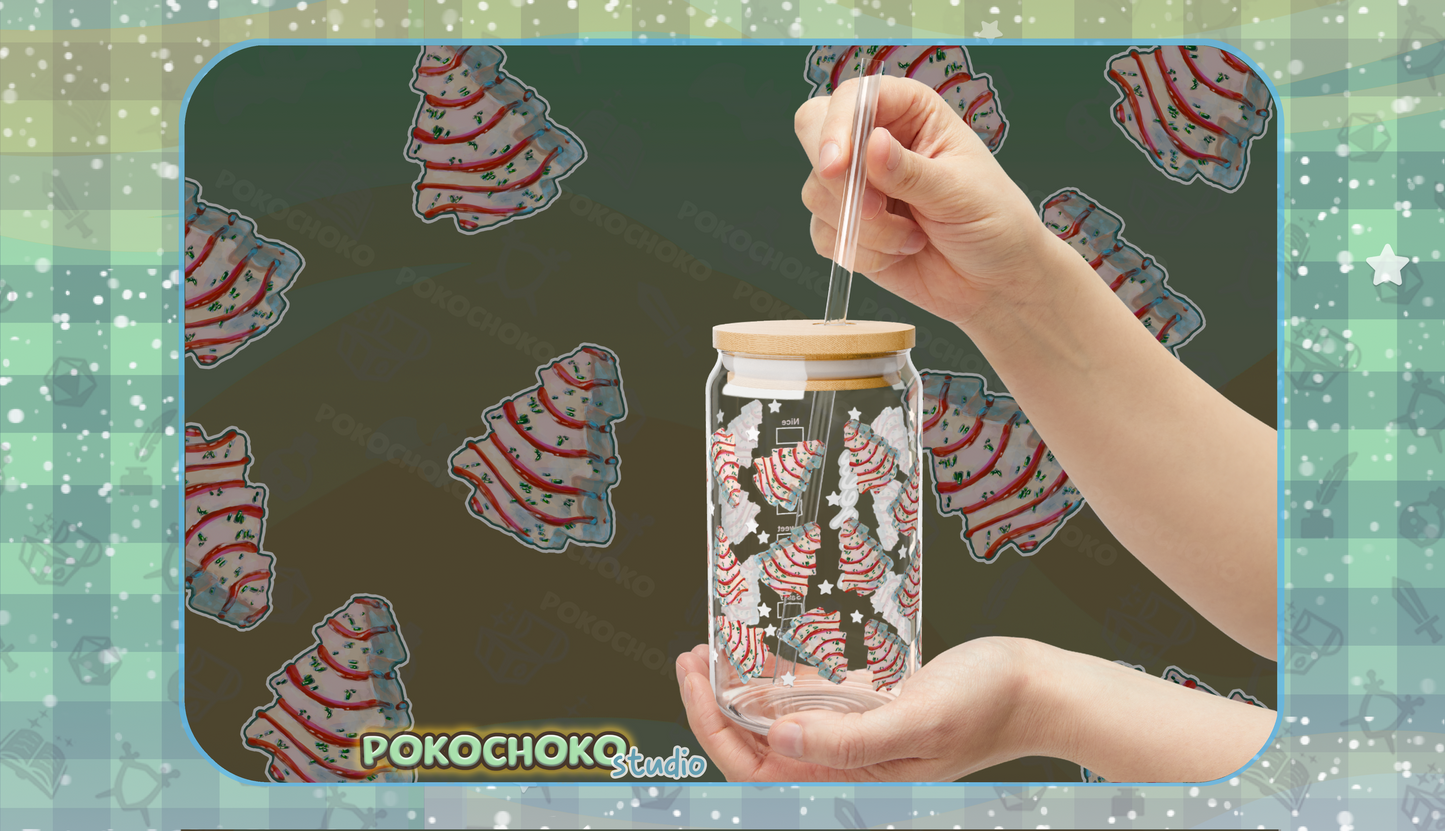 White Christmas Tree Cakes 16oz Glass Tumbler Can