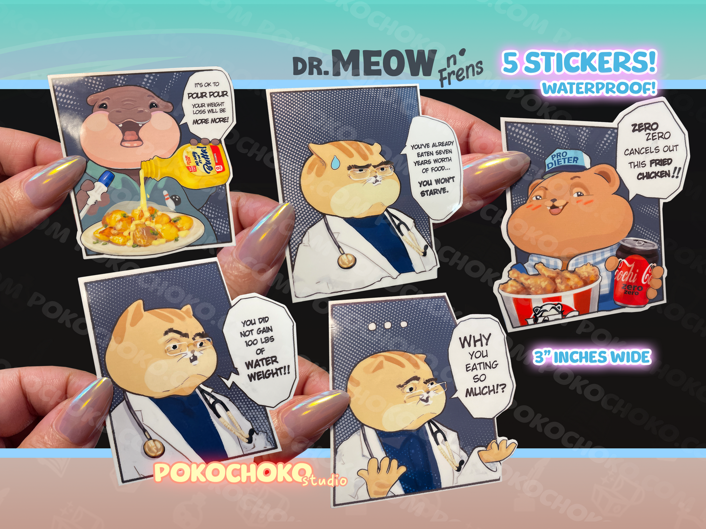Dr. Meow Sticker Pack 5 Piece Waterproof