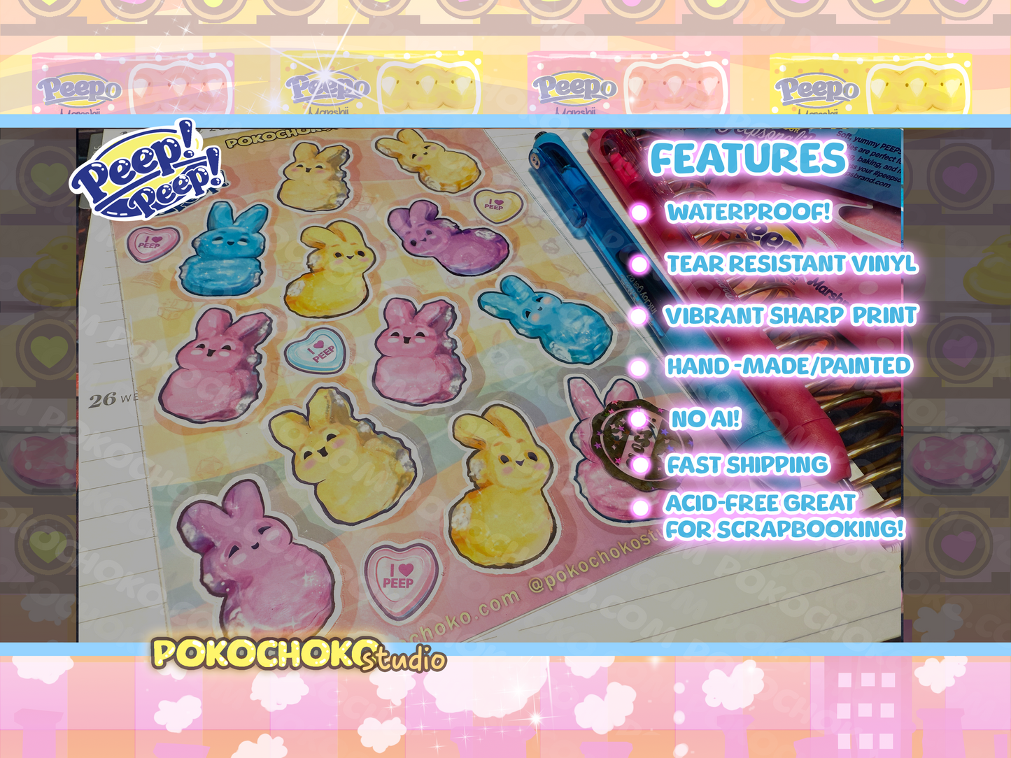 Easter Bunny Marshmallow Candy Sticker Sheet