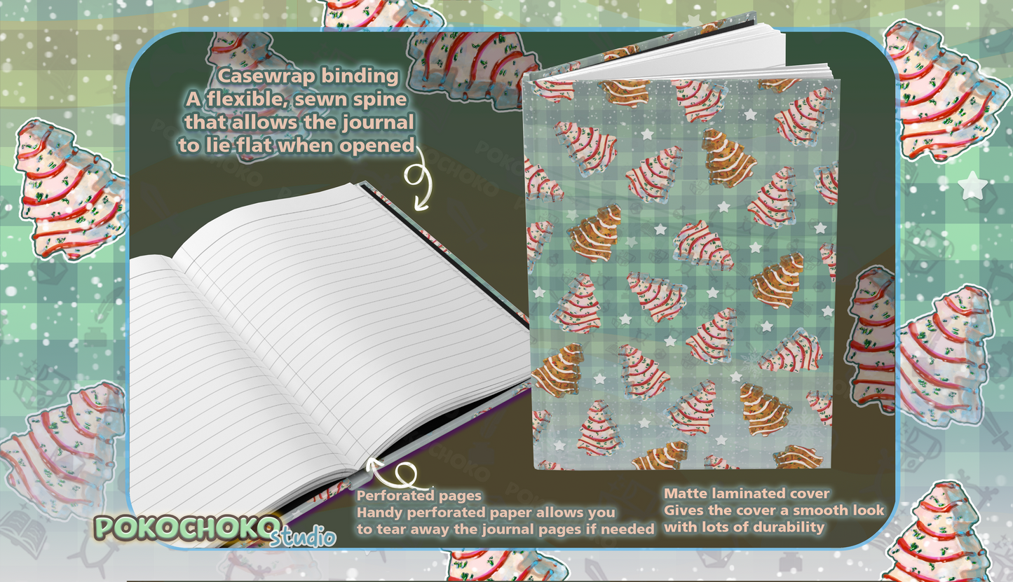A5 Size White and Chocolate Christmas Tree Cakes Hardcover Journal Matte