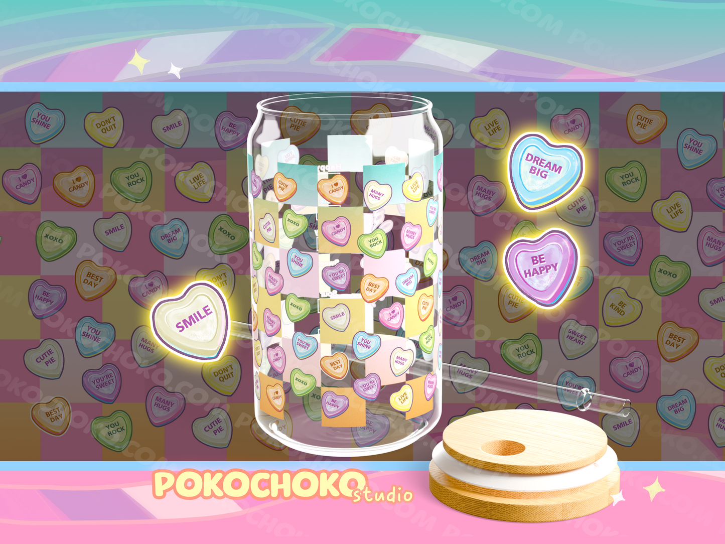 Custom Name Conversation Hearts Glass Coffee or Tea Tumber!