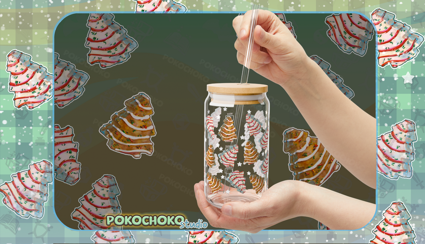 White and Chocolate Christmas Tree Cakes 16oz Glass Tumbler Can
