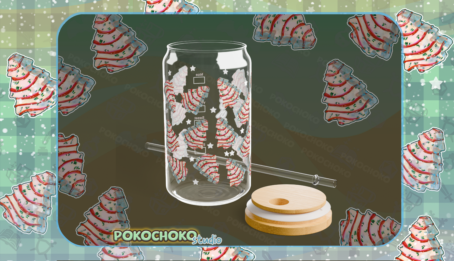 White Christmas Tree Cakes 16oz Glass Tumbler Can