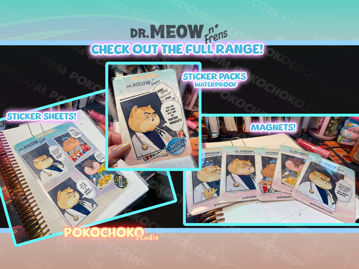 Dr. Meow Sticker Pack 5 Piece Waterproof
