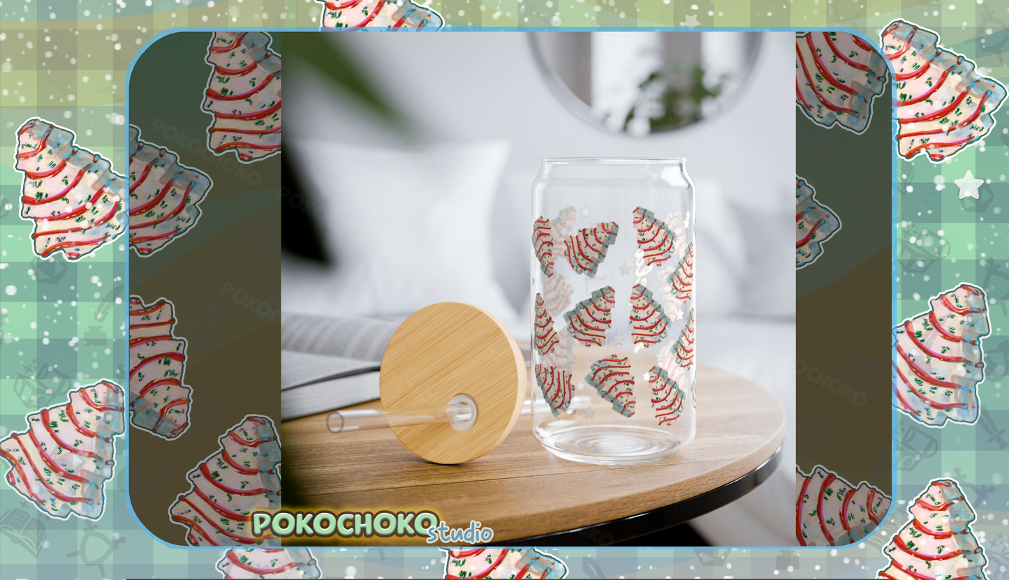 White Christmas Tree Cakes 16oz Glass Tumbler Can
