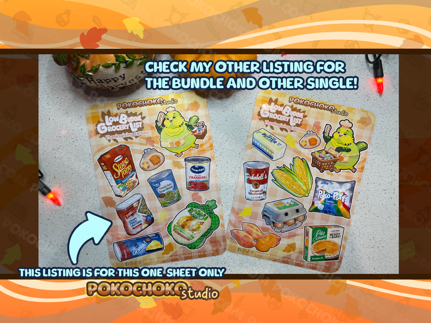 Low Budgie Thanksgiving Fall Sticker Sheet Part1
