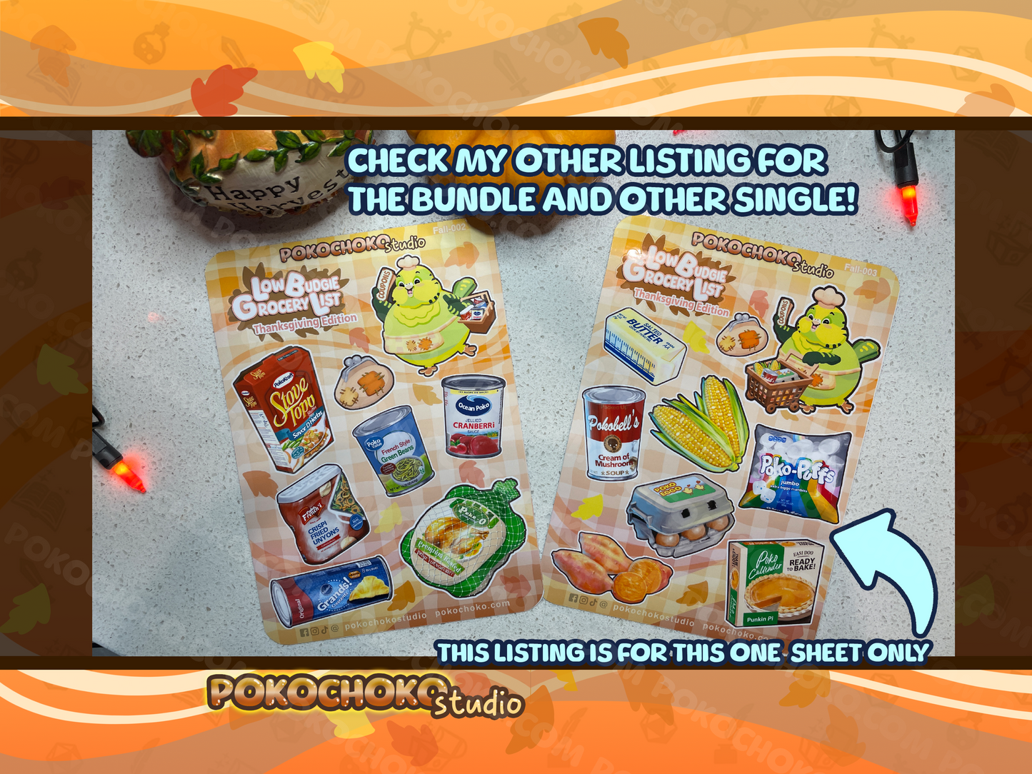 Low Budgie Thanksgiving Fall Sticker Sheet Part2