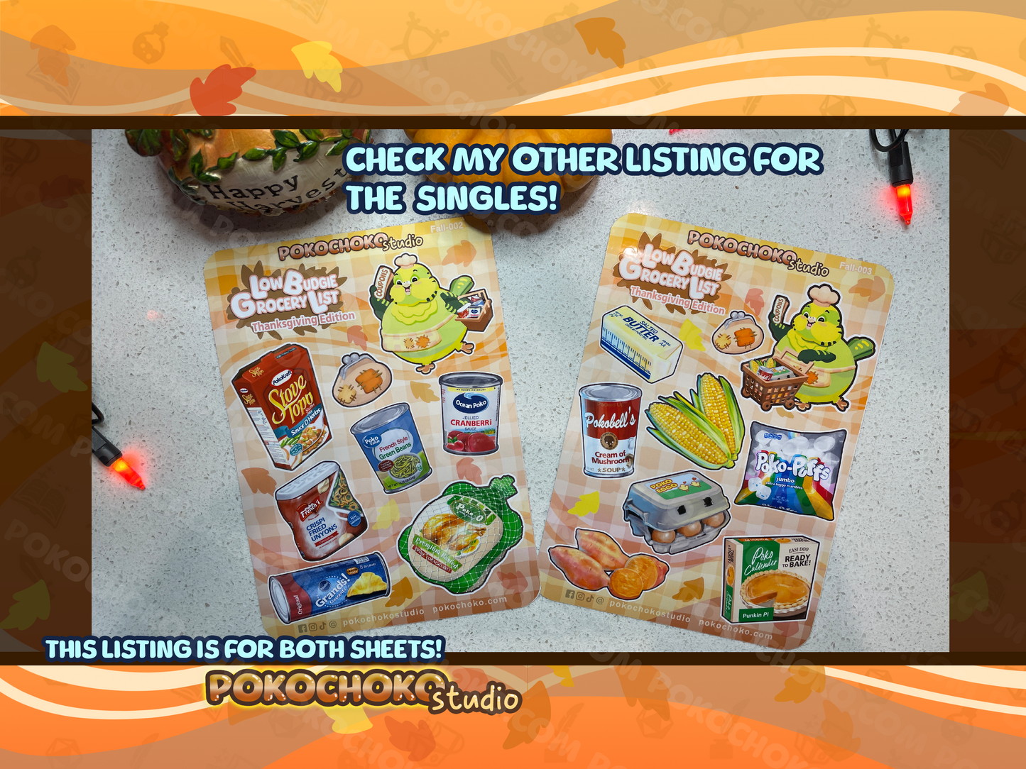 Low Budgie Thanksgiving Fall Sticker Sheet BUNDLE PACK