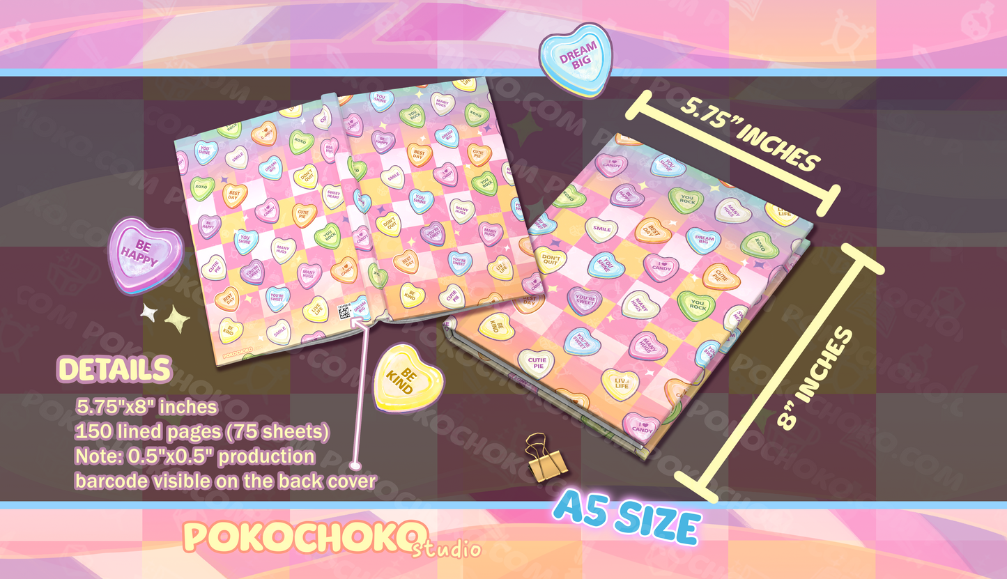Cute Journal
conversation hearts
candy print jounral
cute noteboo
k kawaii journal
pastel journal
girly notebook
valentine day gift
cute gift for girls
candy lover gift
heart print journal
Heart stationery
heart print notebook
All Valentines
Valentine Journal
Journal