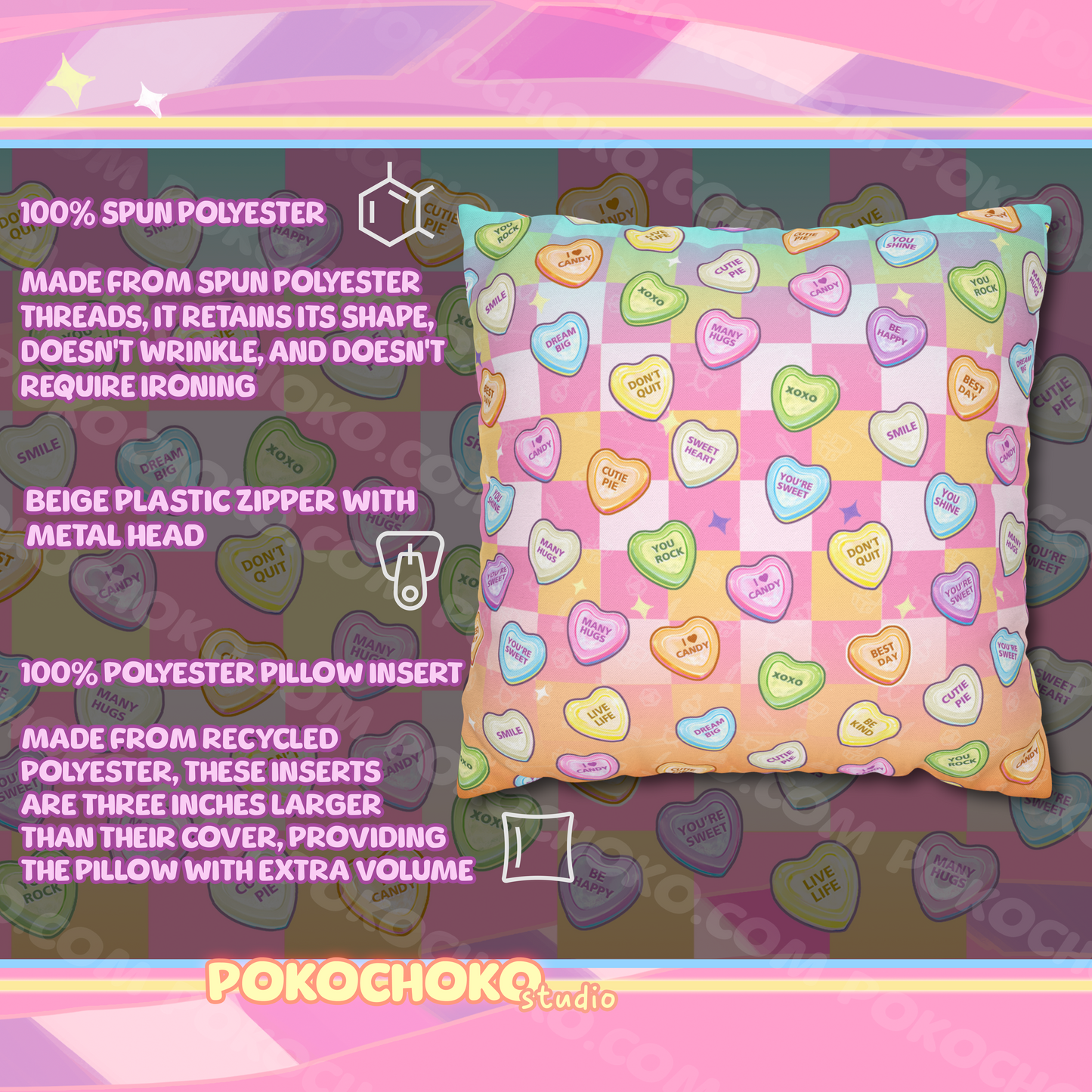 Conversation Hearts Decor Square Throw Pillow CASE ONLY