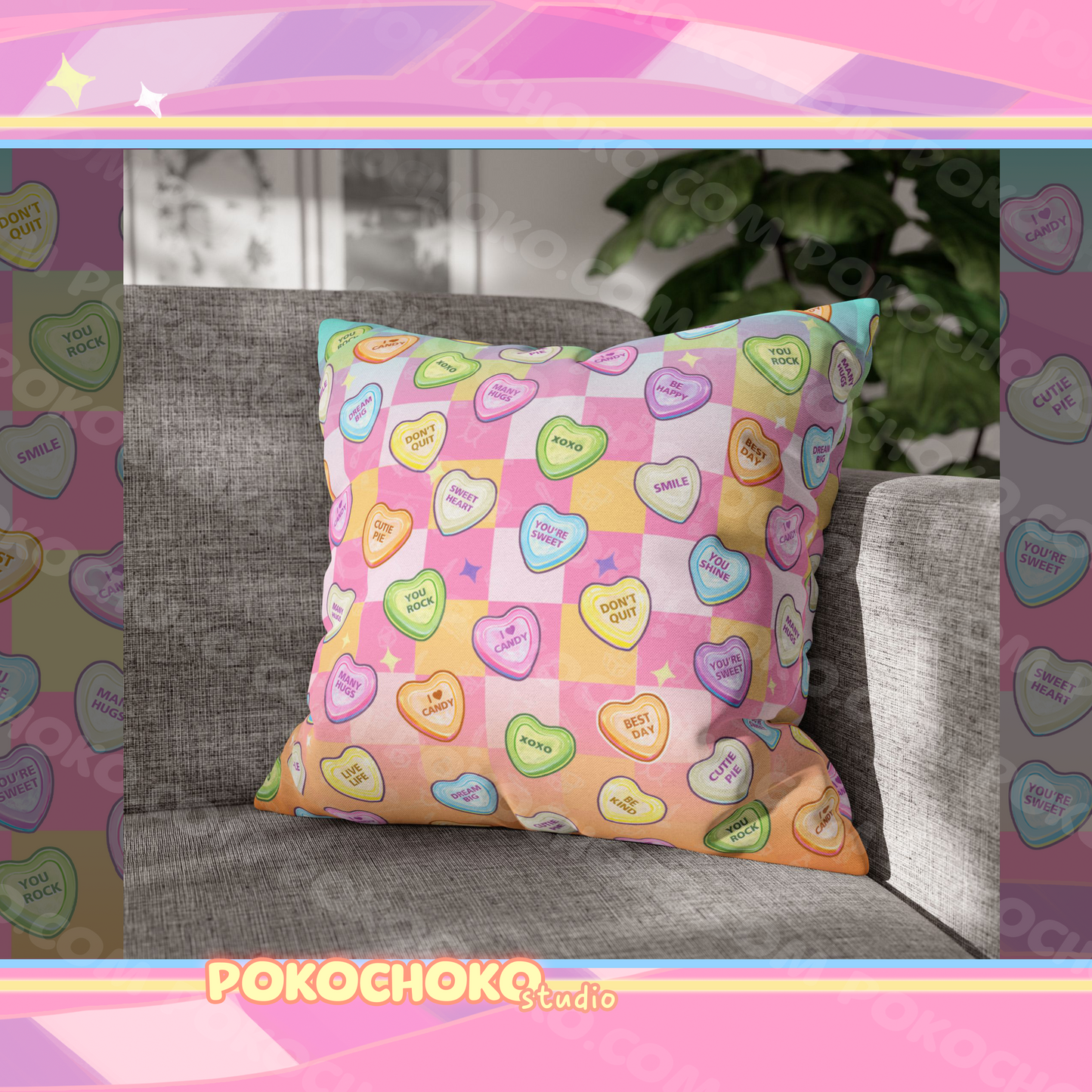 Conversation Hearts Decor Square Throw Pillow CASE ONLY