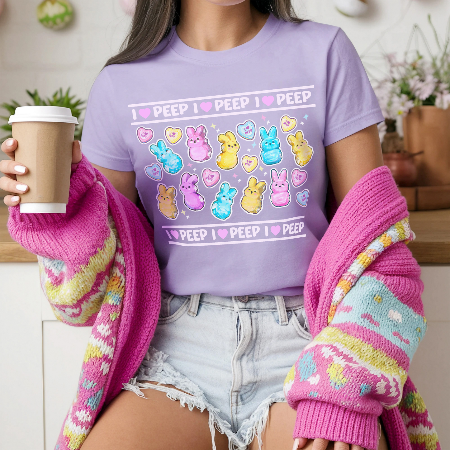 I Love Peep Unisex Garment-Dyed T-Shirt - Cute Pastel Easter Tee