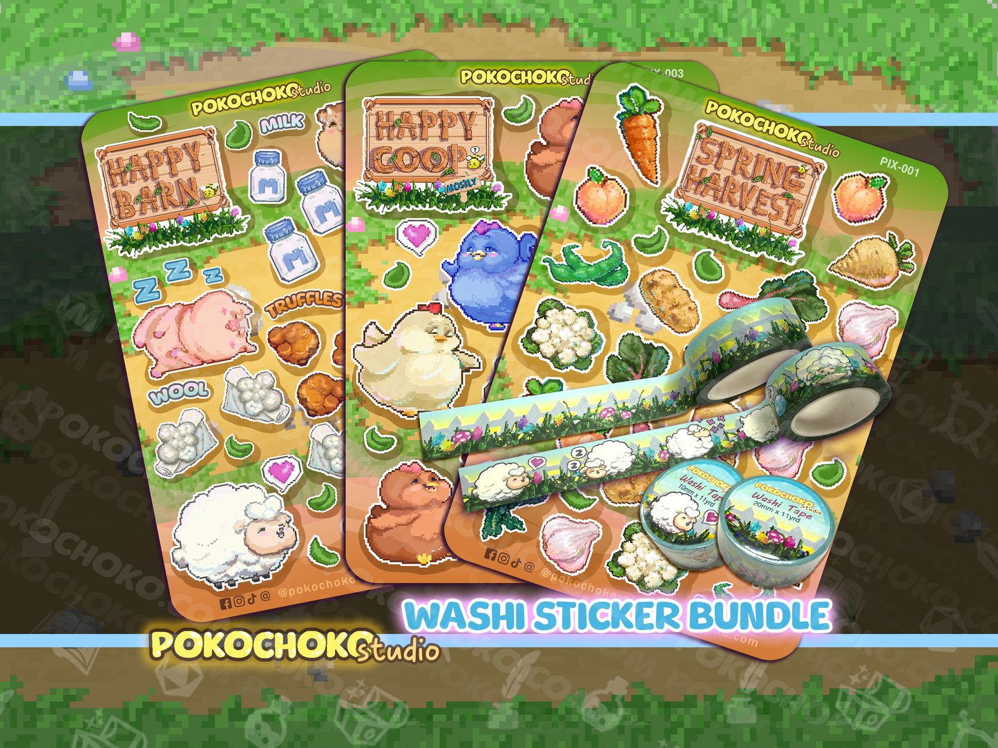 WASHI & STICKER PACK, Pixel Farm Springtime Collection!