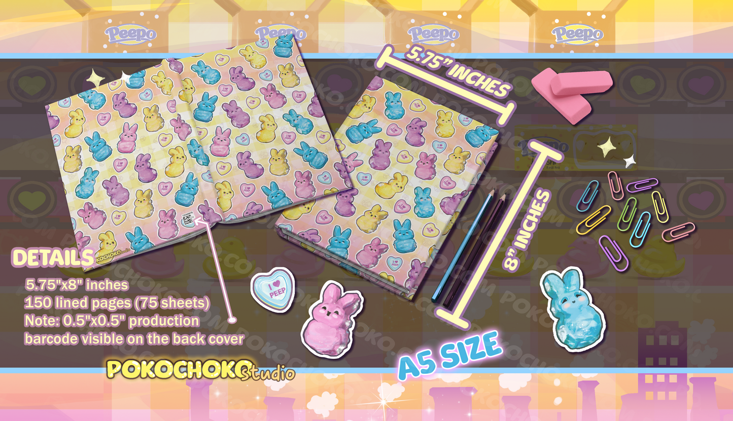 Colorful Easter-themed Hardcover Journal with Cute Marshmallow Bunnies