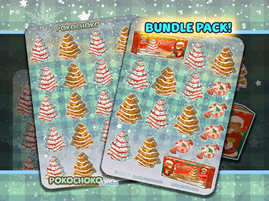 Christmas Tree Cake Sticker Sheet White and Chocolate BUNDLE Pack
