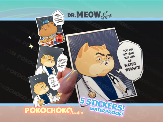 Dr. Meow Sticker Pack 5 Piece Waterproof