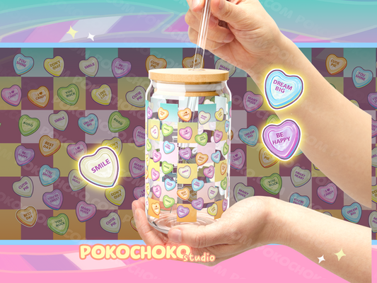 Custom Name Conversation Hearts Glass Coffee or Tea Tumber!