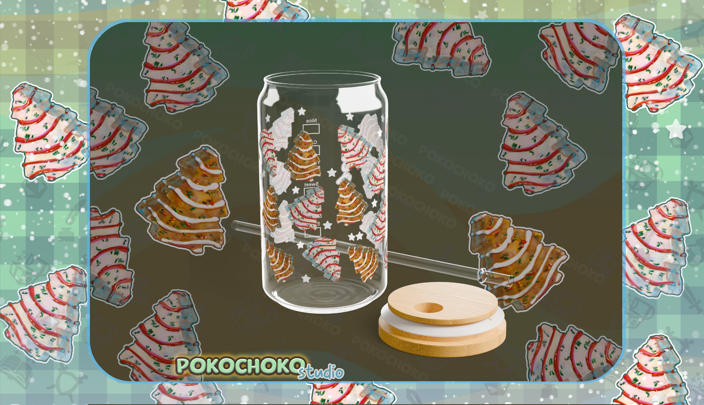 White and Chocolate Christmas Tree Cakes 16oz Glass Tumbler Can