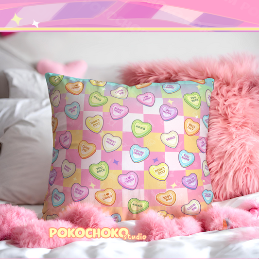 Conversation Hearts Decor Square Throw  Pillow CASE ONLY